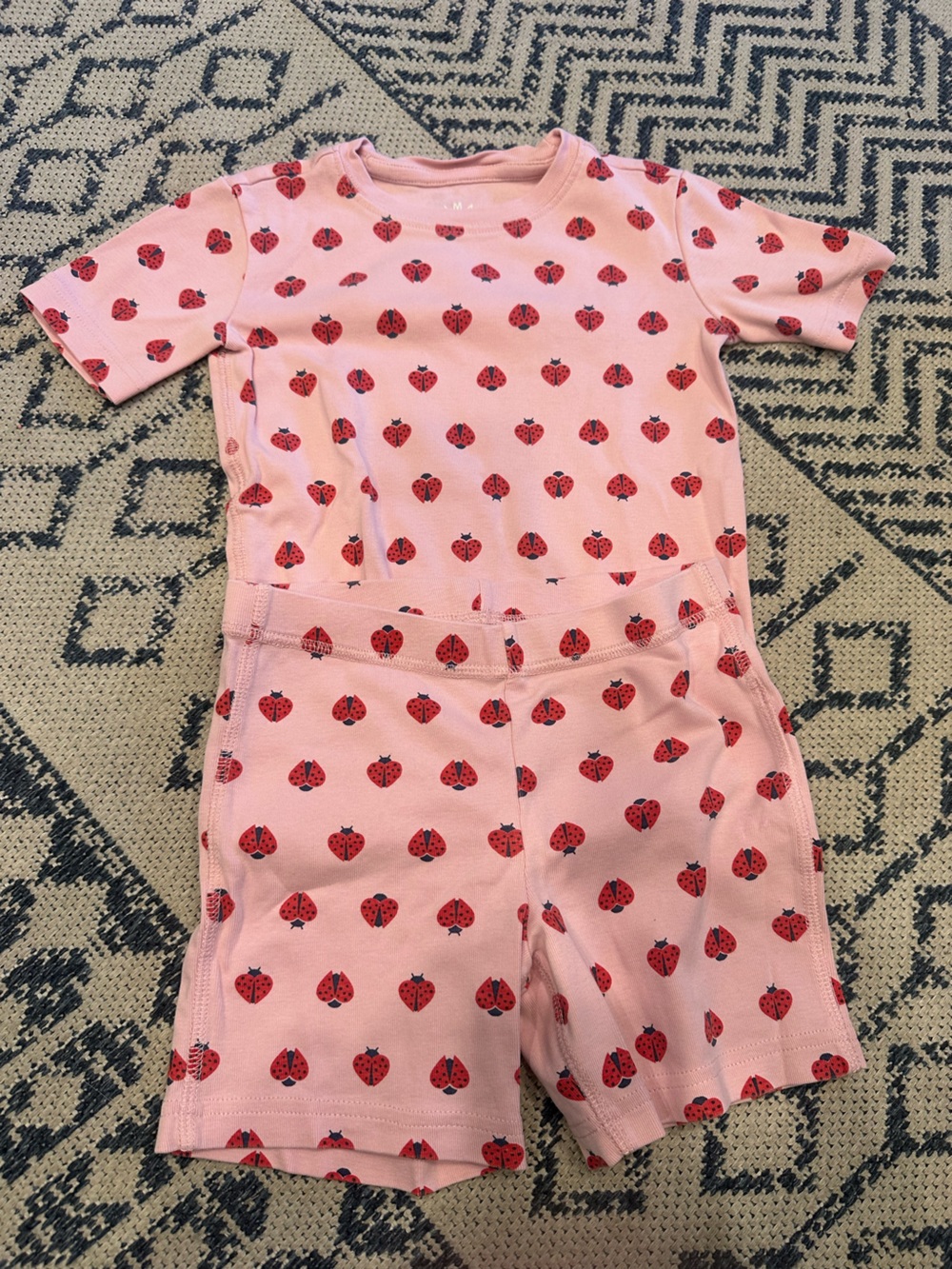 Primary Pink and Red Ladybug Print Short Pajama Set